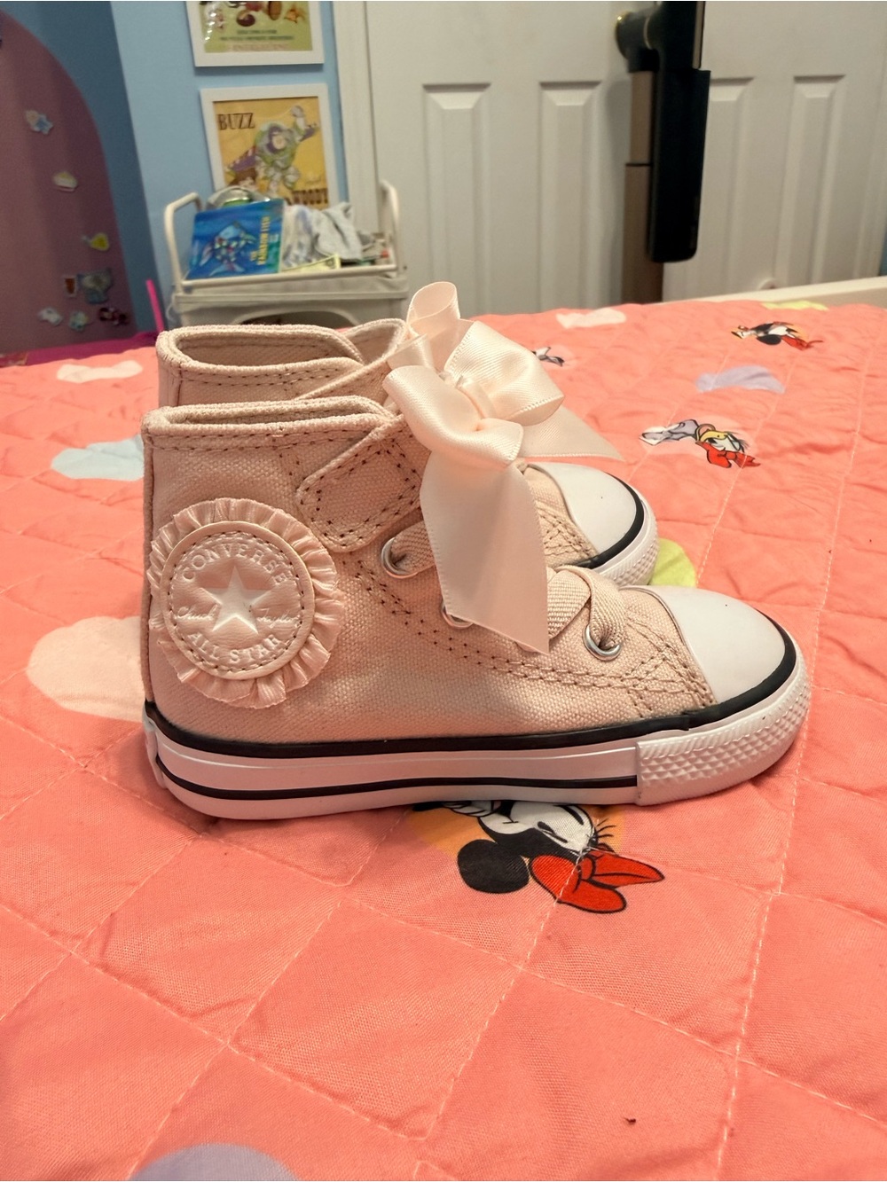 Converse Girls Light Pink High-Top Sneakers with Bow Accent